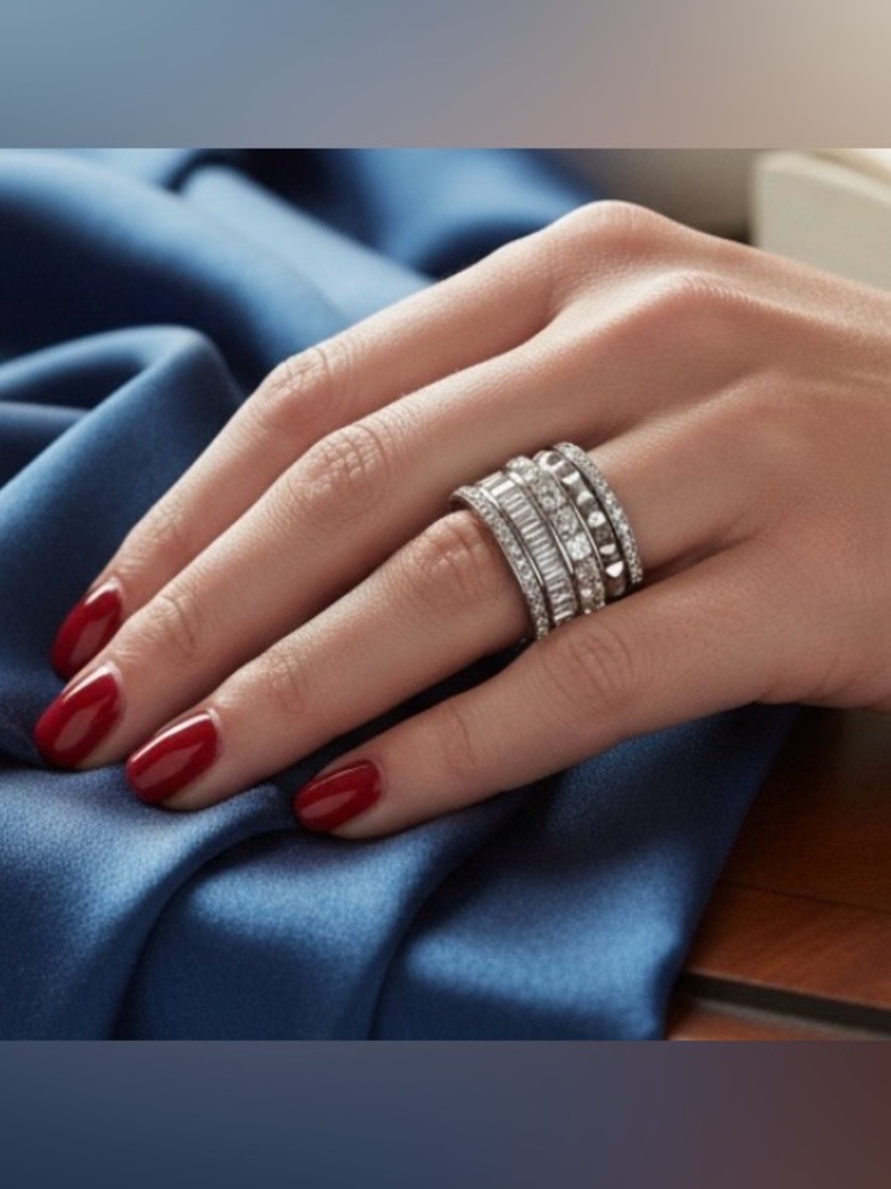 Henry Bendel Women's Stacked 5 Silver Ring Swarovski Crystals Size 6-6.25